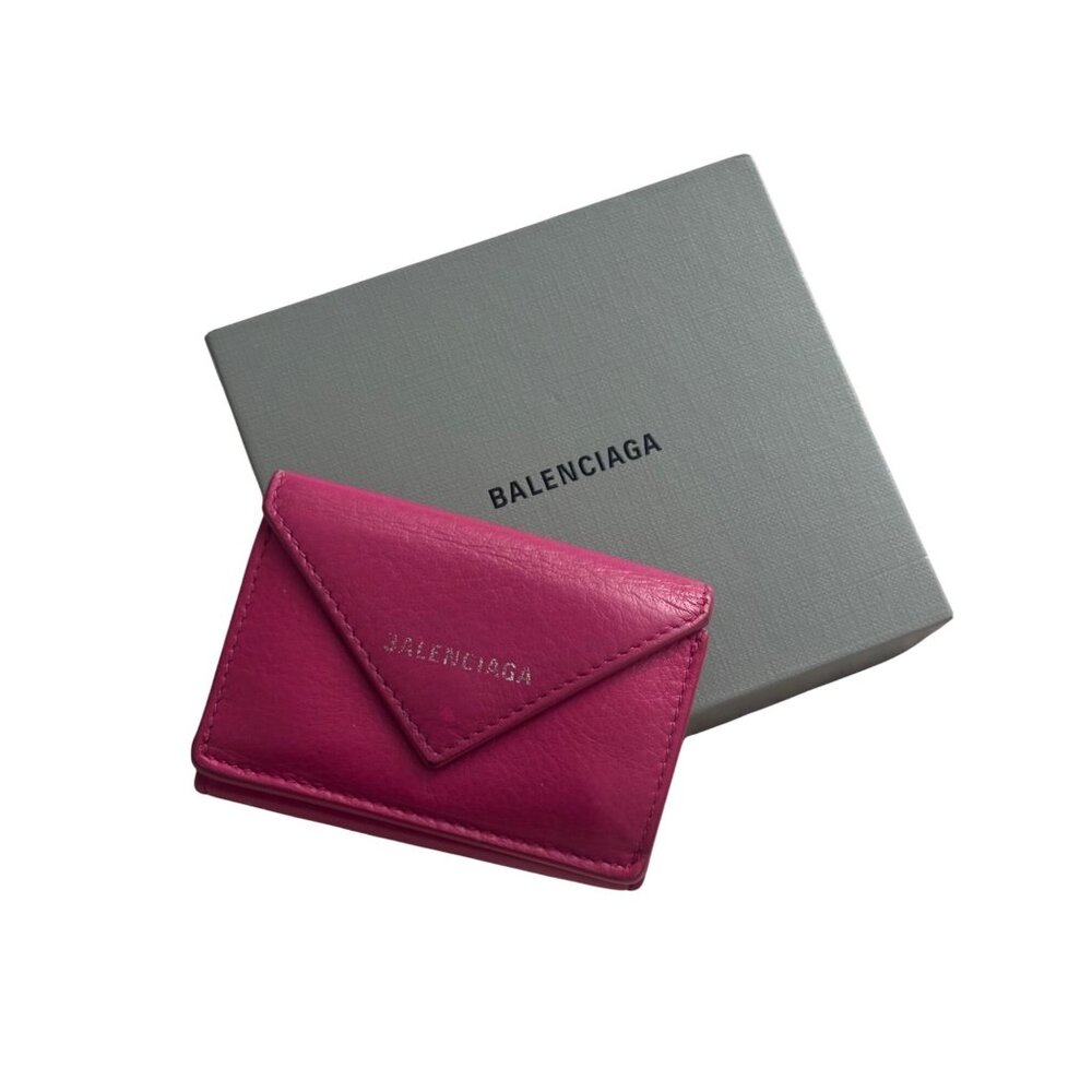 Balenciaga Pink Leather Envelope Card Holder Wallet With Box